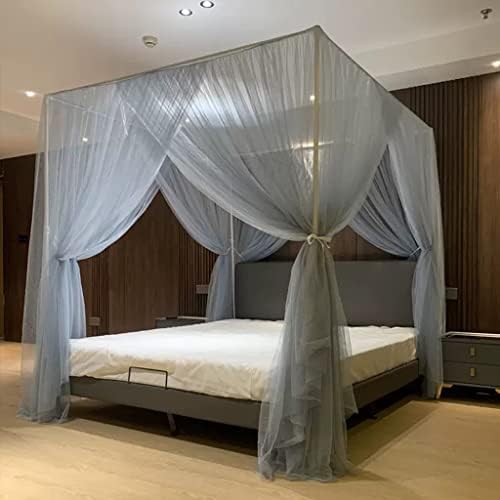 America Village Style Princess 4 Corner Post Bed Thinken Encryption Mosquito Netting; Bedding Curtains for Baby Girls Kids Bedroom Dectors Drapes Canopies (Blue-Grey-2, California King)