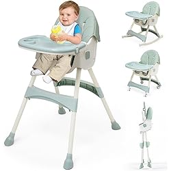 Trona Verde Trona bebé Plegable 3 in1, 3 Posiciones Trona para Bebes Reclinable con Doble Bandeja Extraible y Ruedas, Asiento Reposapiés, Altura Regulable Trona para Bebes, 6 Meses - 3 Años, Unisex, Verde