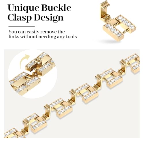 Moinspire MSUS-WB-0001 Bling Diamond Clover Bands Women Compatible With Apple Watch 40Mm 38Mm 41Mm 42Mm Lucky Cute Sparkle Dressy Bracelet Metal Strap For Iwatch Series Ultra/Se/10/9/8/7/6/5/4/3/2/1, Gold/White thumb #3