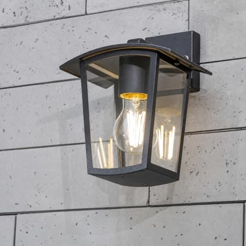 Applique murale d'extérieur lanterne noire élégante avec diffuseur transparent de qualité IP44 - 4