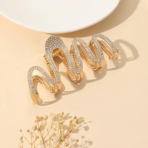 Image of Diversa Rhinestone Golden Claw Clip, Embellished Korean Clutcher, Non- Slip Metal Claw Clip for Girls, Fancy Clutcher for Women, Pack of 1 (ZIG ZAG CLA)