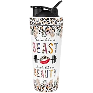 26oz Shaker Bottle, Double-Walled Insulated Stainless Steel Water Bottle and Protein Shaker, Workout Shaker Cups with Wire Whisk, Reusable Gym Water Bottle, Train Like a Beast Look Like a Beauty