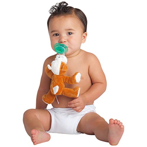 Image of Nookums Paci-Plushies Shakies - Pacifier Holder with Built in Rattle (2 in 1)- Adapts to Name Brand Pacifiers, Suitable for All Ages, Plush Toy Includes Detachable Pacifier (Bull Dog)