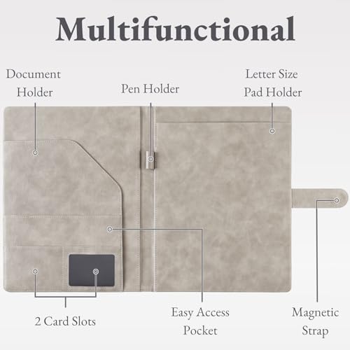 Image of Mymazn Padfolio, Portfolio Folder, Legal Pad Holder, Letter-Size Notepad | Faux Leather Binder, Document Organizer, Business Card Holder for Professional Resume & Interview, Men & Women