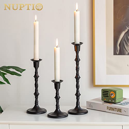 Nuptio Black Candle Holder Set Of 3 Gothic Candlestick Holders For Taper Candles Metal Candle Sticks Candleholders Table Centerpieces For Dining Room Wedding Home Halloween Farmhouse Fireplace thumb #1