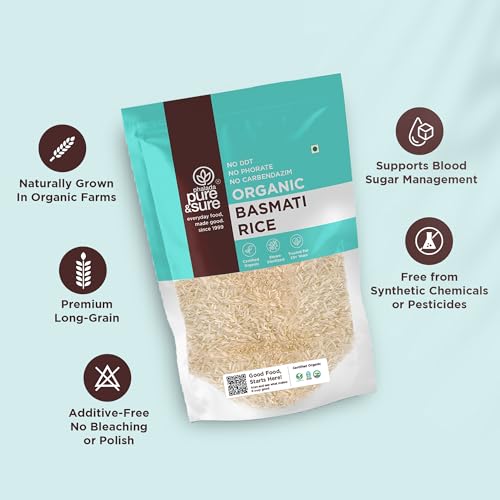 Image of Pure & Sure Organic Basmati Rice 1Kg | Everyday Use Long Grain Rice | Gluten Free | Naturally Aged, Rich in Taste & Aroma | No Chemicals & No Pesticides