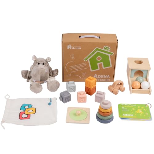 Image of Adena Montessori Play Kit for 7-12 Month Baby,6 in 1 Learning Educational Brain Development Toys for Toddler Includ First Puzzle,Ball Drop Box,Stacking Pegs,First Blocks,Wooden Moving Car,Hand Puppet