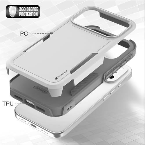 Image of KARWAN Rugged Matte Back Case Cover Compatible with iPhone 17 Pro Max Military Grade Drop Protection, Heavy Duty Shockproof Hybrid TPU + PC, Anti Slip Grip, Dual Layer Camera Protection, White