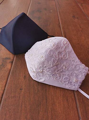 LARA LIZ White Wedding Face Mask - Couples Face Cover, Pack 2 White mask Bride & Navy+Black Groom face Cover mask, 3 Layers Party Outfit