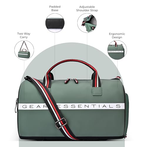 Image of Gear Essential 18 inch /30L Large Water Resistant Faux Leather Duffle Bag | Gym Bag | Travel Bag for Men /Women (Pista - Black)