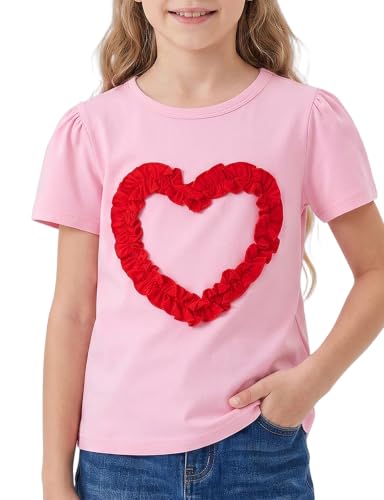 Image of Noomelfish Girls Ruffle Heart T-Shirts Cute Short Sleeve Tee Tops (3-12 Years)