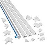 D-Line Mini Cable Trunking 4-Meter Pack, Half Round Cable Cover, Paintable, Self-Adhesive Wire Cover, Hide TV Wires, Cable Management - 4x 30mm (W) x 15mm (H) x 1m Lengths & Accessories - White