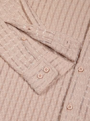 Image of Thomas Scott Men's | Solid | Textured Fabric | Full Sleeve | Slim Fit | Polyester-Blend | Spread Collar | Casual Shirt