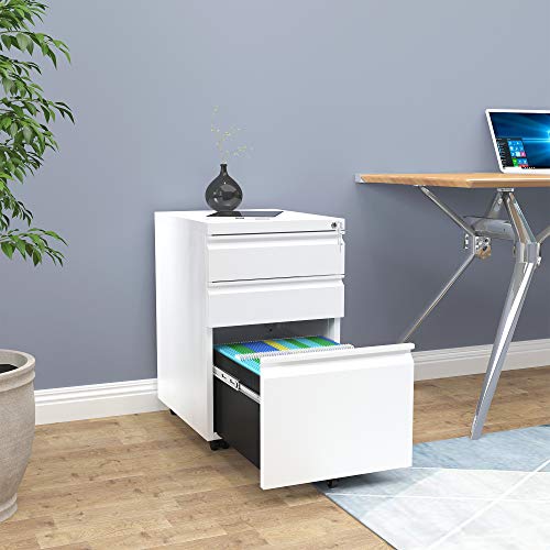 YITAHOME Armario Archivador Móvil, 3 Cajones Cajonera de Oficina con Ruedas, Metalico Mueble Oficina Archivador con Cerradura y Llave para Carta/A4, Blanco, 46 x 39 x 62cm - imagen 6