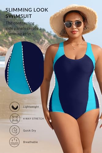 Image of Aqua Eve Plus Size Swimsuits Athletic One Piece Bathing Suit for Women Tummy Control Slimming Swimwear