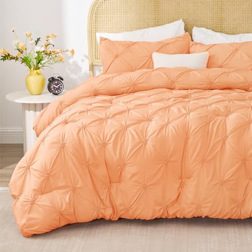 Image of BEDELITE King Comforter Set Apricot,Lightweight & Soft Comforter | Pintuck Boho Bedding, Warm & Cute Bed Set for All Season,With 2 Pillowcases