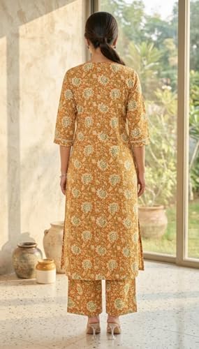 Image of ???? Women s Cotton A-Line Kurta Palazzo Set | Printed Ethnic Co-Ord Set for Office Wear & Festive Look | Comfortable Breathable Fabric Kurti Pant Set for Women, Regular Fit