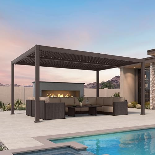 PURPLE LEAF 11' x 15' Louvered Pergola Outdoor Adjustable Louvre