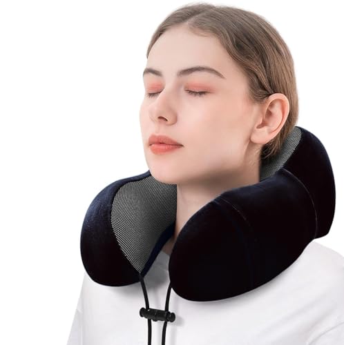 Image of Zollyss Memory Foam Travel Neck Pillow, U Shape Neck Pillow for Travel, Airplane, Car & Office, Soft Neck Support Pillow with Adjustable Lock and Washable Cover, Brown
