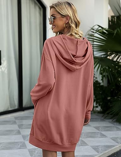 Image of Quenteen Women Hoodies Dress Hooded Sweatshirts Dress Casual Long Sleeve Tunic Dress Oversized Sweatshirts with Pocket