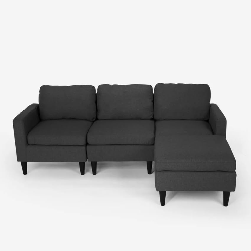 Produce Shop Divano 3 posti braccioli con Pouf in Tessuto Salotto Moderno Elegante Steffy - Nero