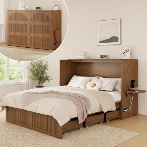 SAHISTCT Queen Murphy Bed with Storage & Charging Station