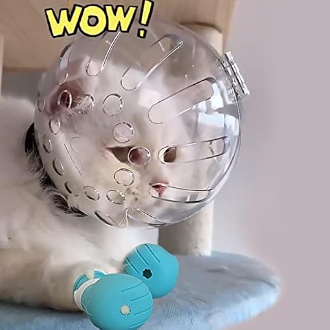 Cat Muzzle and Boots, Adjustable Headgear for Grooming, Breathable Hood Face Mask for Shaving Head Bubble Cover, Anti Bite Helmet Cat Holder for Bathing-UG5MdKRd