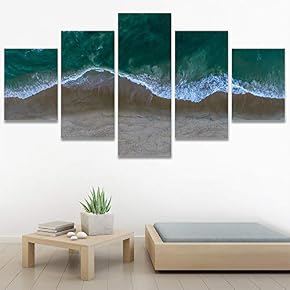 SIGNWIN 5 Panel Canvas Wall Art Aerial Beach...