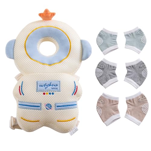 Image of Baby Head Protector Cushion Backpack with 3 Baby Knee Pads for Walking & Crawling. (Mesh Astronaut)