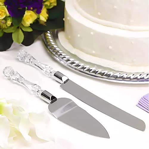 Tossper 2Pcs Wedding Cake Knife Set Stainless Steel Dessert Set Pie Server Cake Cutter For Birthday Anniversary Holiday Party, White, 33Cm/26X4.5Cm #TOP2