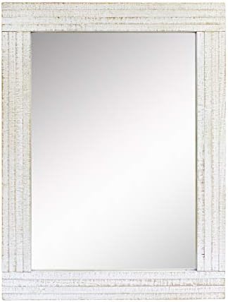 Stonebriar Rustic Rectangular Worn White Wood Frame Hanging Wall Mirror for Vertical or Horizontal Display, 24" x 18"