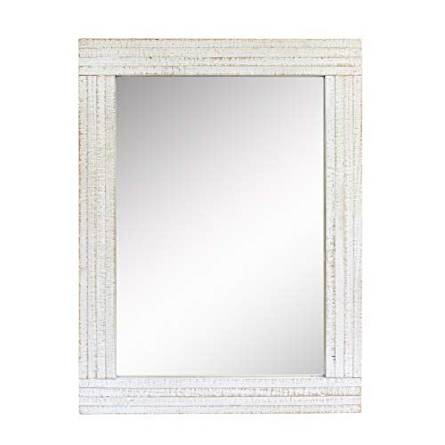 Stonebriar 24" x 18" Rectangle Worn White Wood Frame Wall Mirror with Attached Hanging Brackets, Decorative Country Rustic Decor for the Living Room, Bedroom, Bathroom, Hallway, and Entryway by Stonebriar - Used condition - US$30.17