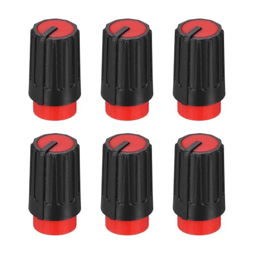 Image of sourcing map 6Pcs Potentiometer Knob 6mm Plum Blossom Shaft, Black Red