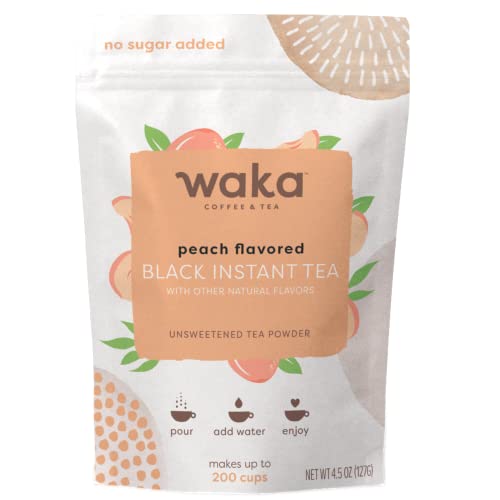 Waka Quality Instant Tea — No Sugar Added & Unsweetened Concentrated Peach Flavored Black Tea Powder — 100% Tea Leaves — 4.5 Oz Bulk Bag For Hot Or Iced Tea #TOP8