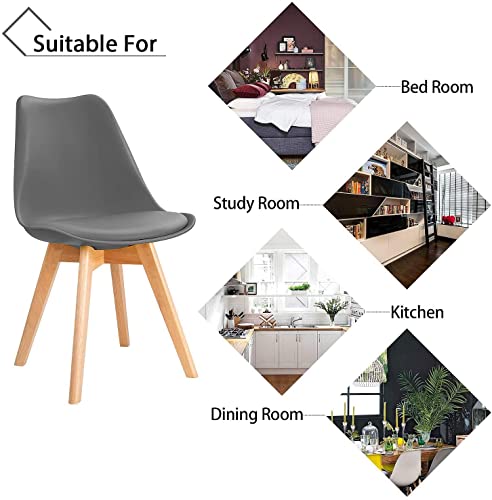 Amy&Lucky Dining Chairs Set Of 4, Mid Century Modern Chair,With Padded Seat, Solid Wood Legs, For Dining Room, Living Room, Bedroom, Kitchen (Grey) #TOP7