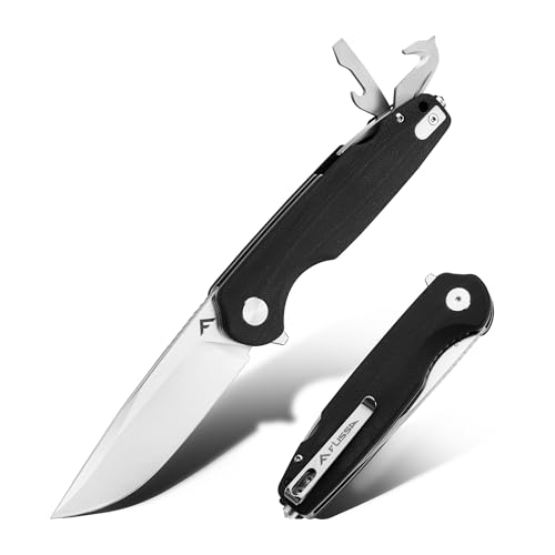 FLISSA Multitool Pocket Knife, 3.3" D2 Blade with G10 Handle, Liner Lock Folding Knife with Glass Breaker, Screwdrivers, Bottle Opener & Rope Cutter for EDC, Survival, Camping, Hiking (Black