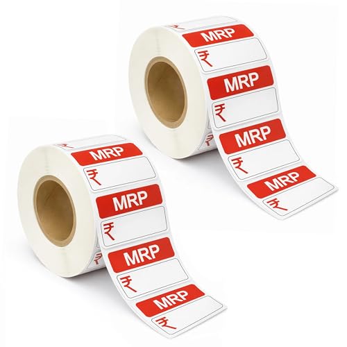 Image of GLUN Self-Adhesive MRP Price Stickers for General Use, 2000 Sticker Roll Size 38x25mm, Price Tags with Large Blank to Print or Write Pricing for Retailers