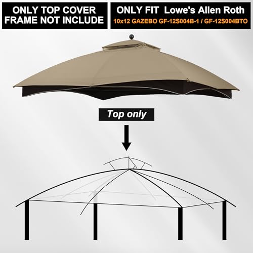 MASTERCANOPY Replacement Canopy Top for Lowe's Allen Roth 10x12 Gazebo #GF-12S004B-1 (Khaki Plaid,Riplock Material)