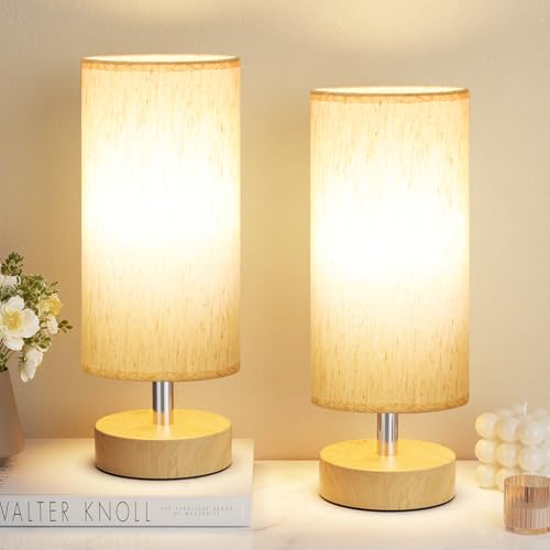 Image of Table Lamps Set of 2 (Cream Shade - Wood Base, 11.6 inch Inline Control)