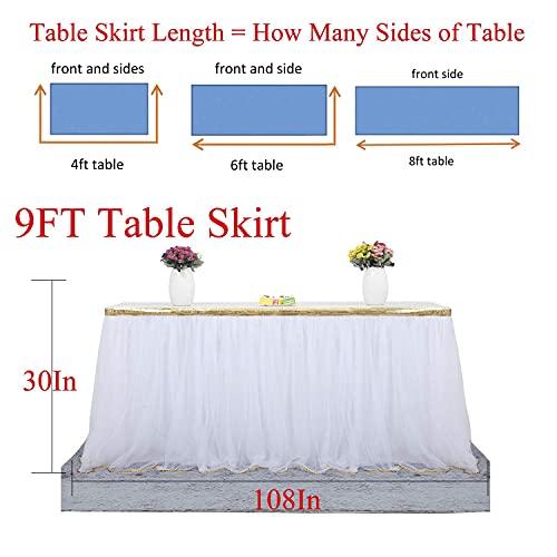 Hb Hbb Magic 9 Ft White Table Skirt With Gold Sequin Tulle Table Skirt For Bridal Shower Wedding Baby Shower Birthday Party #TOP2