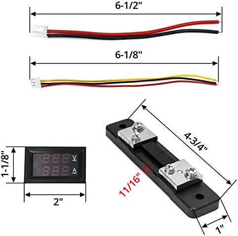 QWORK DC Power Monitor, DC 0-100V 0-50A Digital Voltmeter Ammeter Panel, with 50A External Shunt, LED Volt Amp Tester Gauge Multimeter with 2 Wires