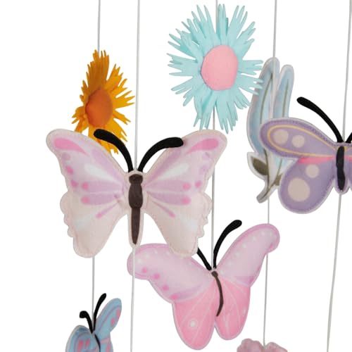 Image of Haus and Kinder Butterfly Garden Crib Mobile - Set of 1 | Baby Nursery Mobile with Butterflies & Flowers | Soft Cotton & Wooden Ring, Pastel Colors, Soothing Motion | Non-Toxic Height 64cm