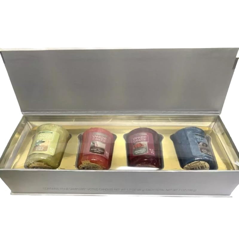 Votive Gift Set for Christmas - Set of 4 Yankee Votives w/Holiday Gift Box - Sampler Votive Candle Xmas Gift Set
