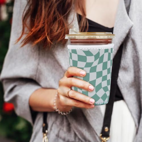 Image of Reusable Insulated Neoprene Iced Coffee Cup Sleeve, Durable Drink Sleeve for Cold Beverages, Beverage Holder for Iced Coffee (Wavy Grid)
