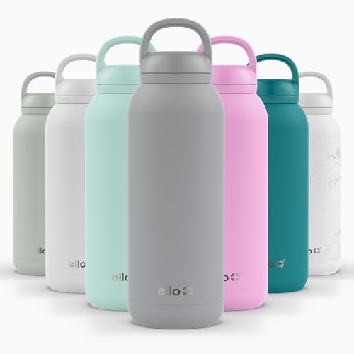 Image of Ello Cooper Twist 40oz Stainless Steel Water Bottle with Chug Lid | Leak Proof | Double Walled and Vacuum Insulated | Built in Carry Loop | Dishwasher Safe | Gray