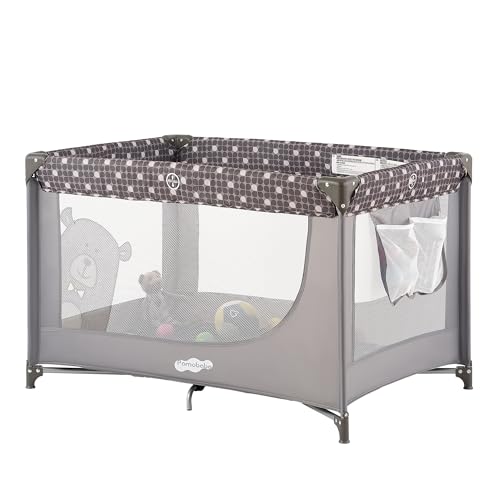 Pamo Babe Portable Crib Baby Playpen with Mattress and Carry Bag Grey
