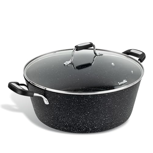 Scoville NEVERSTICK 32cm Stock Pot with Lid, Large Non-Stick Deep Cooking Pot, 8L, Suitable for All Hobs Including Induction, Perfect for Batch Cooking, Dishwasher Safe, PFOA Free, Aluminium, Black