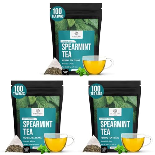 Image of Spearmint Tea Bags 100 Count Herbal Tea Bags PCOS RELIEF Balances Hormones Support Digestion Refreshing Aromatic and Mint Gluten Free Caffeine Free Tea 100% Pure Spearmint leaves Pyramid Tea bags