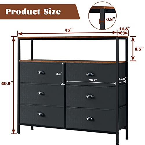 Praisun Larger Dresser For Bedroom, 6 Drawers Dresser With Shelves, Chest Of Drawers For Living Room, Hallway, Closets And Nursery - Black #TOP2