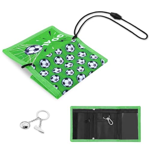 Aucuu Fußball Brustbeutel Kinder, Motiv Brustbeutel, Kinder Geldbeutel, Geldbörse mit Schlüsselanhänger Sichtfenster zum Umhängen, Portemonnaie, Brieftasche für Jungen Mädchen Portmonee